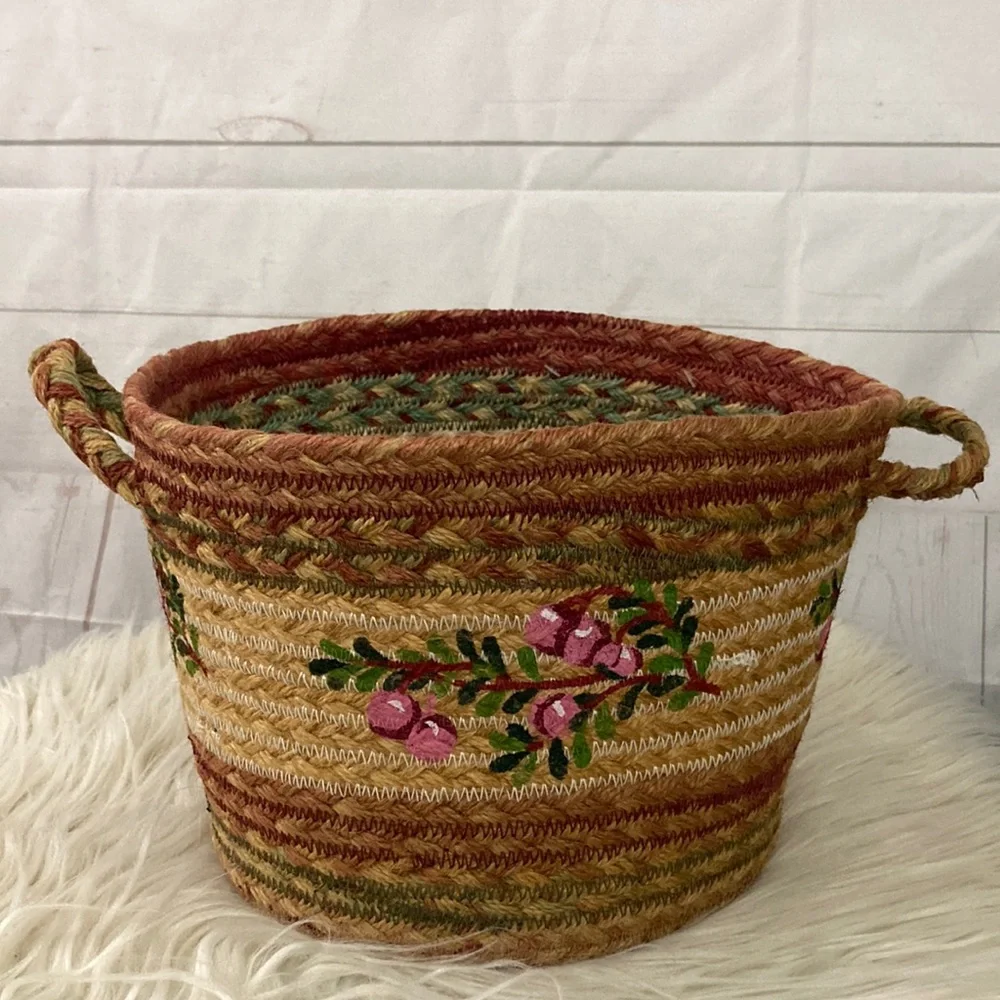 Jute Braided Cranberry Utility Basket Braided Handles